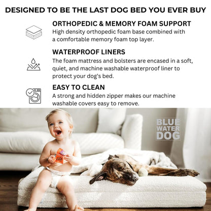 Bluewater Luxury Orthopedic Memory Foam Dog Bed Waterproof Washable Cover