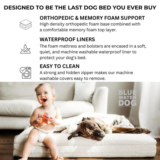 Bluewater Luxury Orthopedic Memory Foam Dog Bed Waterproof Washable Cover
