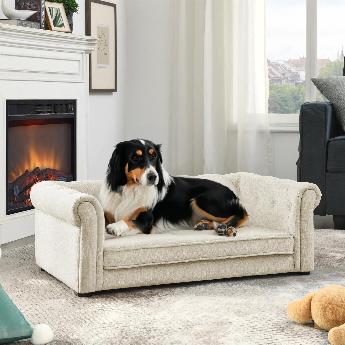 HeyTails Orthopedic Dog Sofa Bed with Backrest & Armrests for Medium Large Dogs