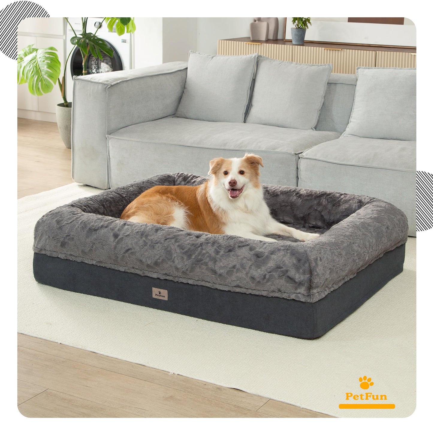 PetFun Orthopedic Memory Foam Dog Bed with Waterproof Liner Washable Cover
